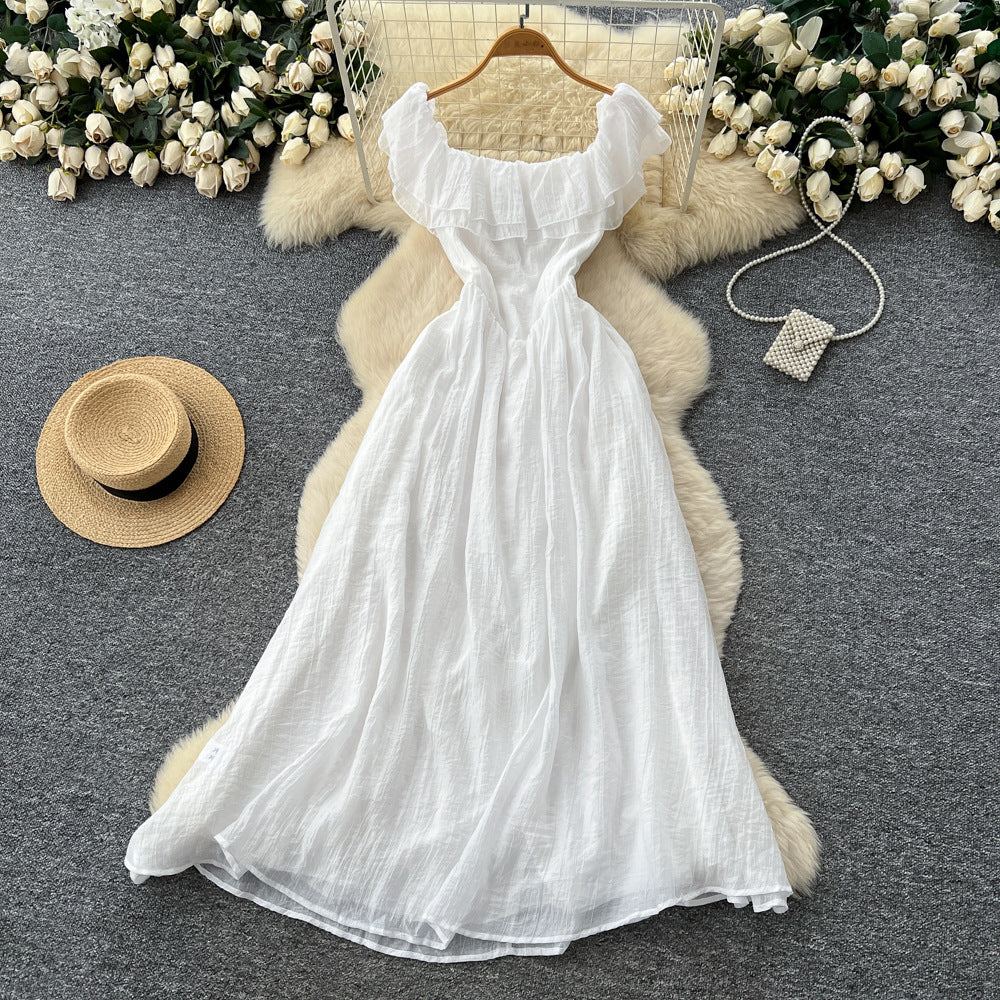 French chic ruffle trim chiffon dress -  new arrival: ethereal, slimming maxi dress