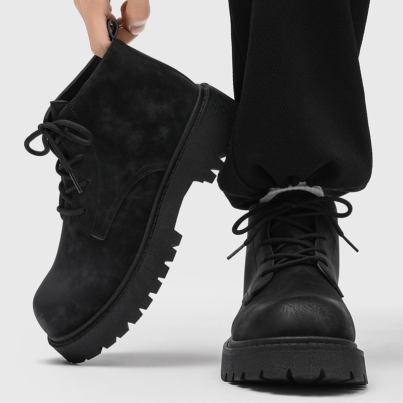 Men's martin boots: 2026 spring collection - british retro high-top yellow boots, outdoor hiking thick-soled work boots