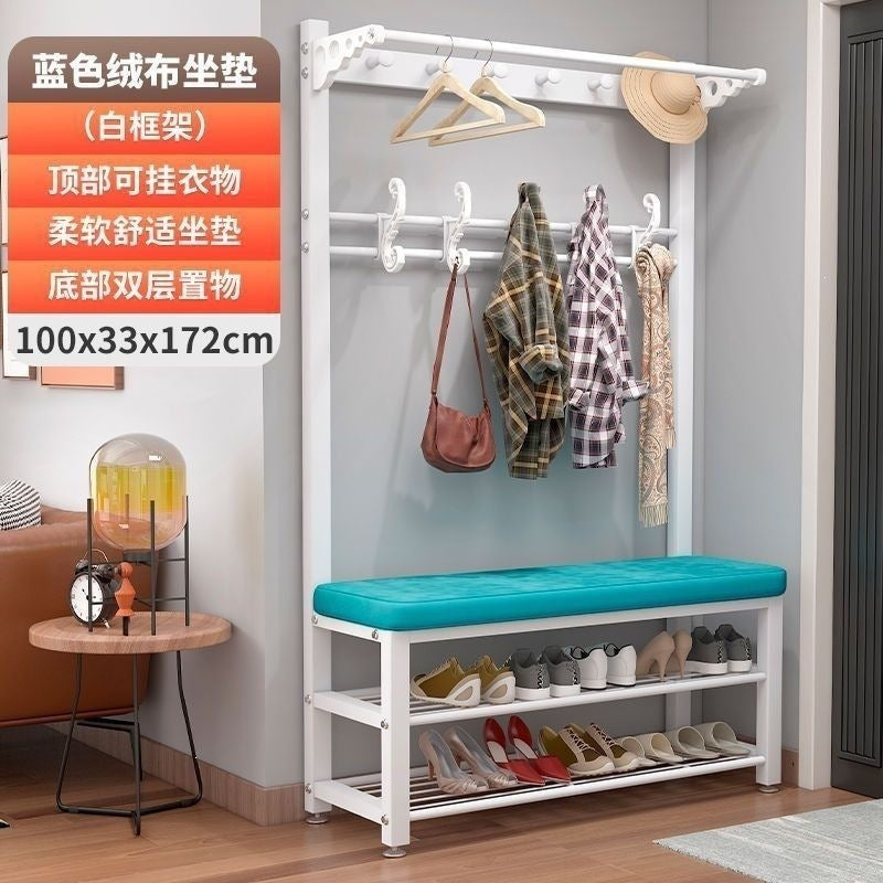 Simple shoe changing stool entrance door for home coat rack floor-standing entrance storage rack all-in-one foyer multifunctional coat rack