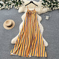 K-stylestripes suspender small diamond flower dress women's summerhigh waista word easiest for match long skirtwork clothing outfit skirt