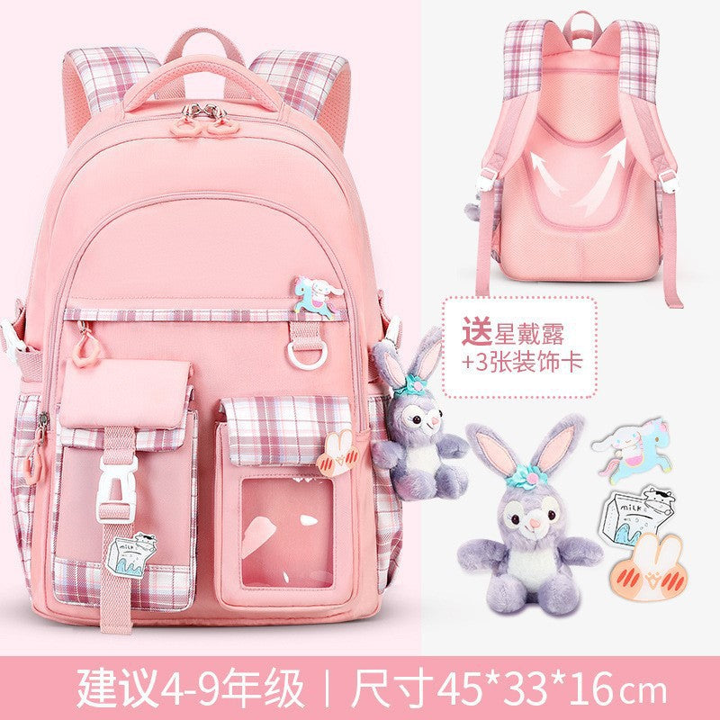 New cute and lightweight waterproof and load-reducing children's backpack, women's first to sixth grade backpack, children's school bag