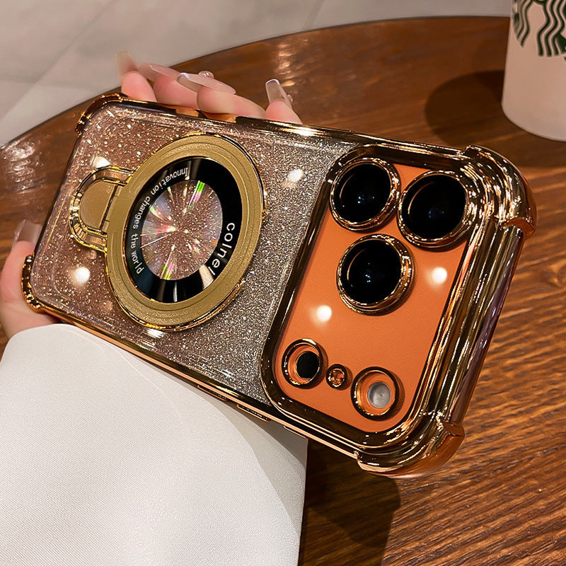 Four-corner airbag anti-fall suitable for apple 17 mobile phone case iphone 16 excellent shield magnetic holder glitter protective cover 15