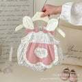 Summer lightweight baby romper - cute bunny sleeveless triangle bodysuit for baby girls - korean style summer outfit for outdoor wear - trendy