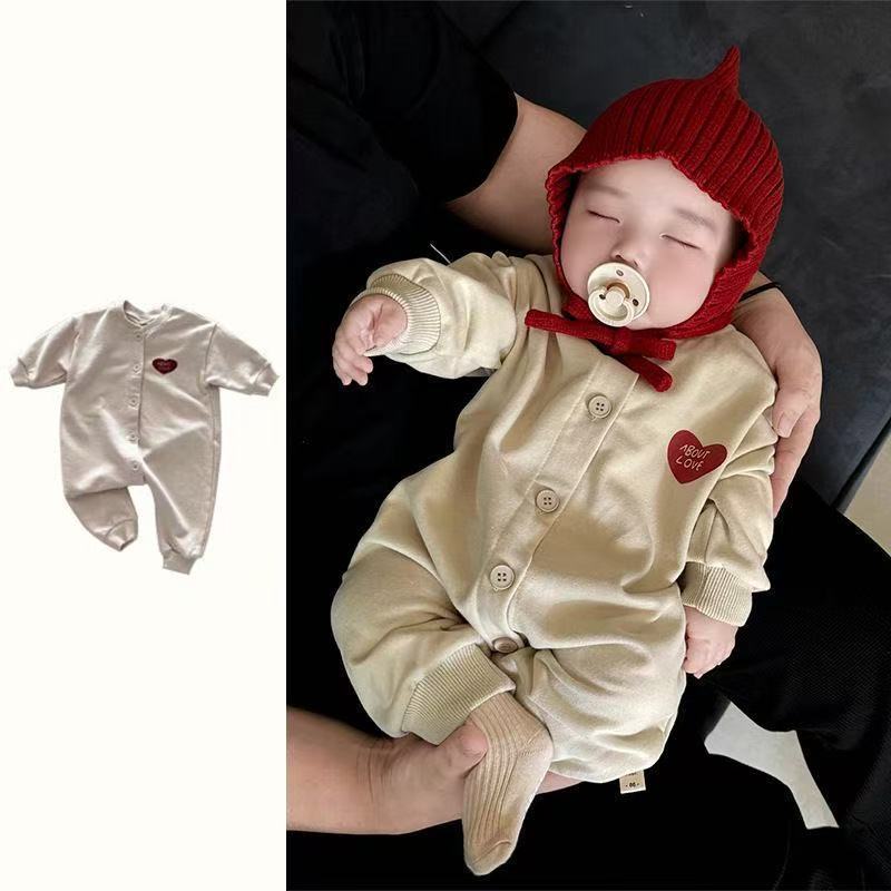 Baby new arrivalcasual 100-day outing clothes spring clothing children's clothing newborn stylecutelong sleeves one-piece khaki romper