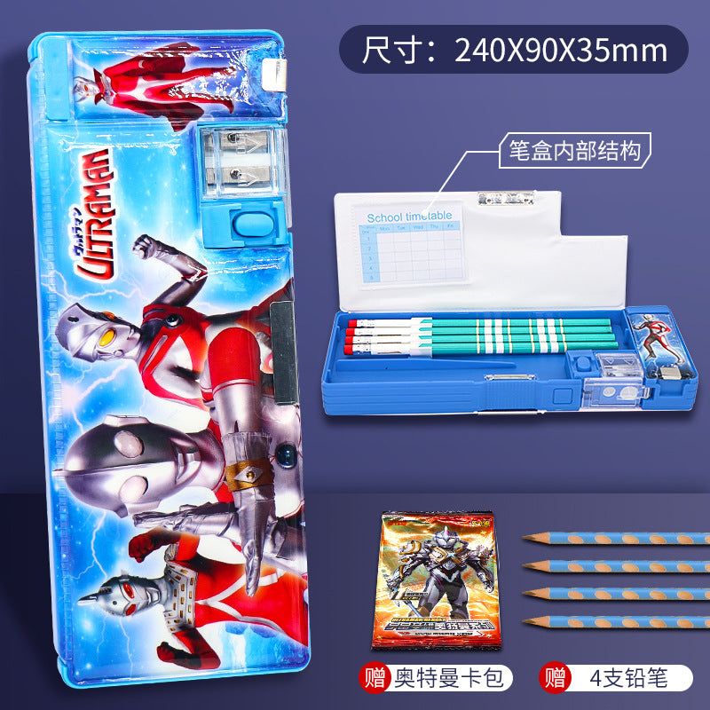 Pencil bag Large capacity Primary school students Cartoon boy Kindergarten stationery box High value ins Niche pencil bag Cross-border