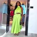 European and american cross-border women's fashion:  summer new collection - stylish halter neck sleeveless top and high-waisted midi skirt set