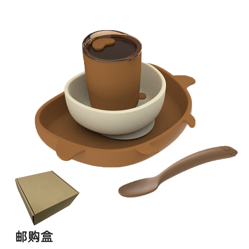 Silicone tableware kids set: baby bowl, food supplement bowl, suction cup learning chopsticks, spoon, plate - food grade, cute & fun for feeding