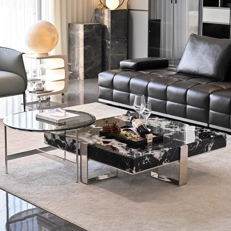 Italian minimalist marble coffee table, suitable for living rooms of all sizes. a touch of understated luxury, designed by a minimalist designer. available as a set of square coffee tables