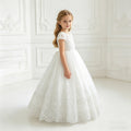 Amazon cross-border girls' dress - white minimalist style fashionable lace patchwork children's dress - new summer collection