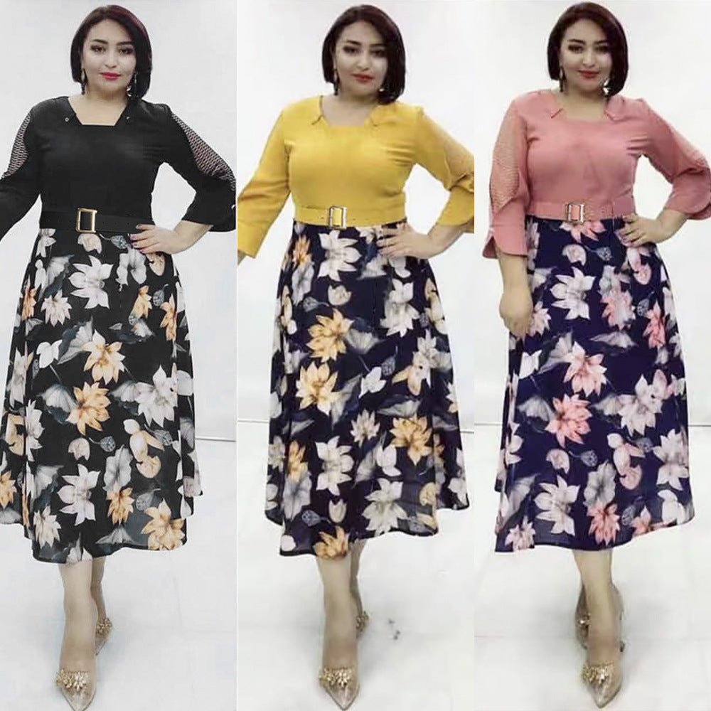 African   new fashion women's chiffon a-line dress plus size printed dress