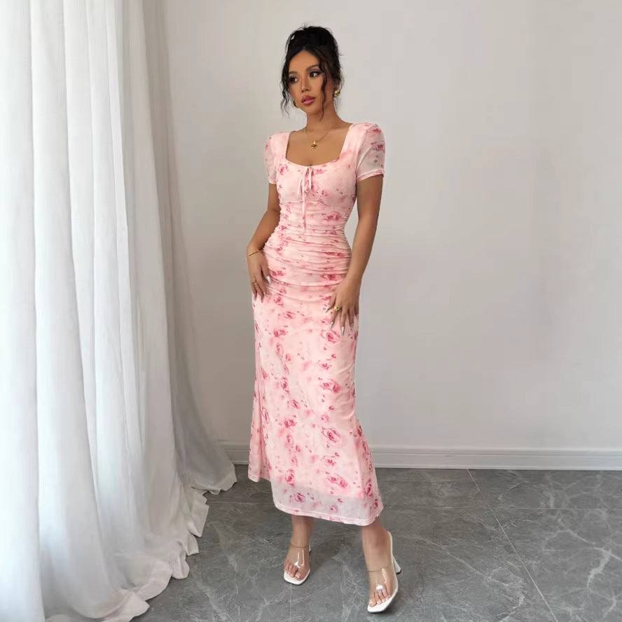 trendy summer mini dress: sexy ice silk rose print - instagram style