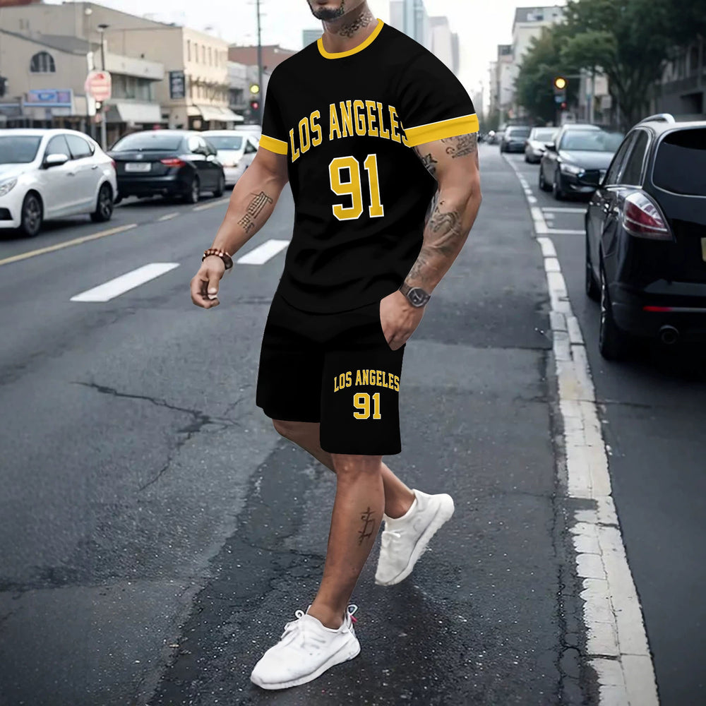 Men's casual sports set - short sleeve & shorts - summer hot seller - cross-border fashion - two-piece leisure outfit