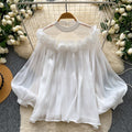 Korean style commute-friendly, skin-friendly, breathable ruffle hem blouse - women's summer long sleeve mesh oversized pink girly top