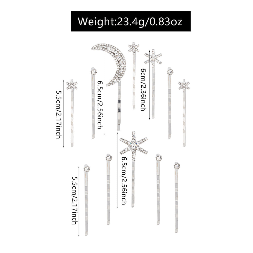 Wholesale alloy electroplated snap hair clips - european & american style cross-border jewelry, moon headwear, unique snowflake layered hair clip set for women