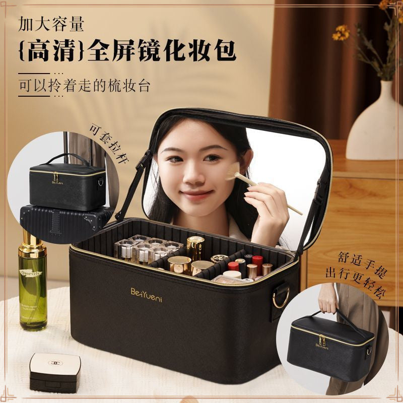 Cosmetic bag with mirror Large capacity female portable makeup artist special manicure storage Tattoo embroidery toolbox