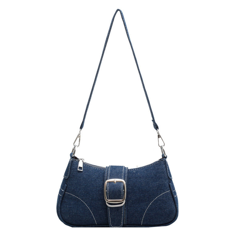 Cross-border hot-selling new high-end denim canvas bag real manufacturer shoulder bag hot-selling fashion baguette bag versatile
