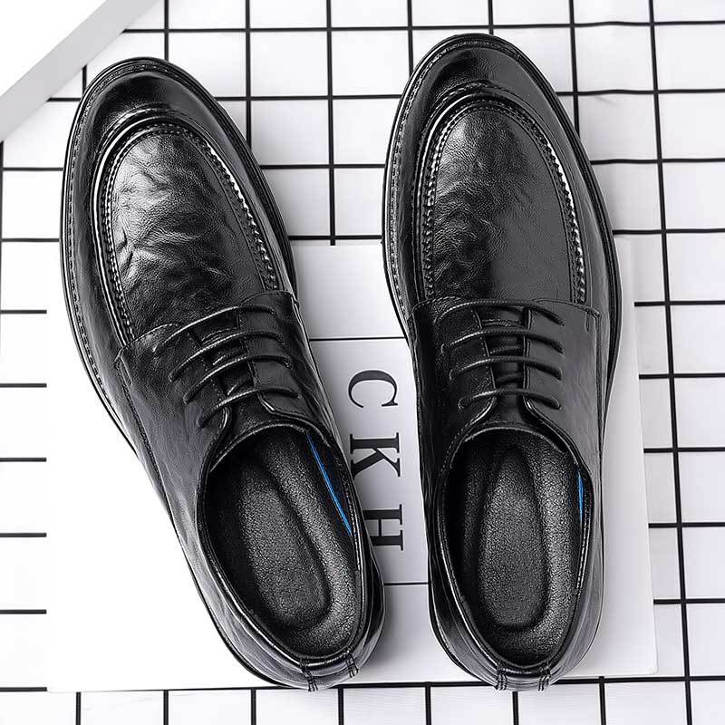 Men's leather shoes - new spring/autumn collection: textured leather, business casual, british style, korean design, perfect for work, groom, and weddings