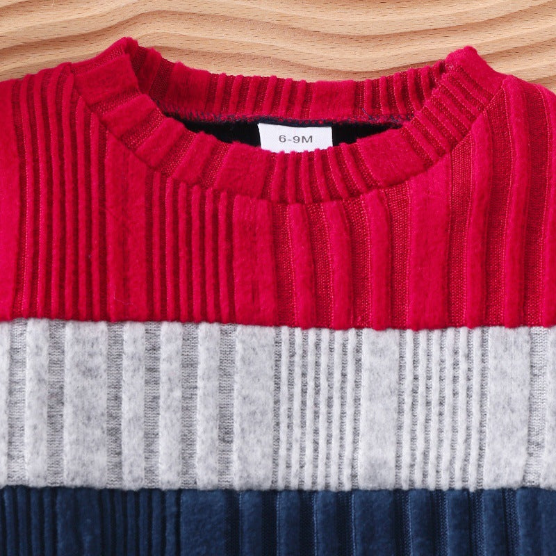 Children's clothing tops+pants suit baby long sleeves color matching tops+pure color pants