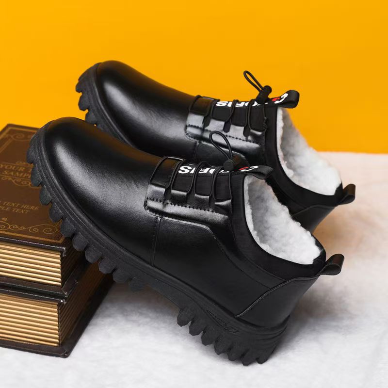 Men's winter warm cotton shoes - fleece lined, non-slip, casual high-top cotton shoes for men, elderly cotton shoes, men's leather cotton shoes for seniors