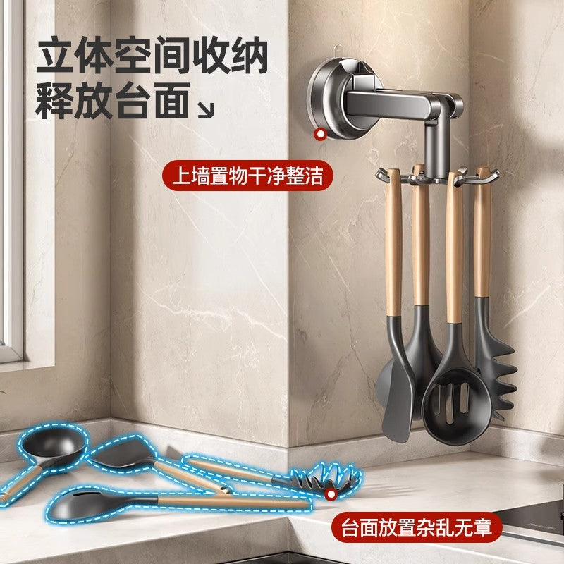 Kitchen rotate suction cup hook storage rack spatula spoon shovel hanger punch-free kitchenware storage rack