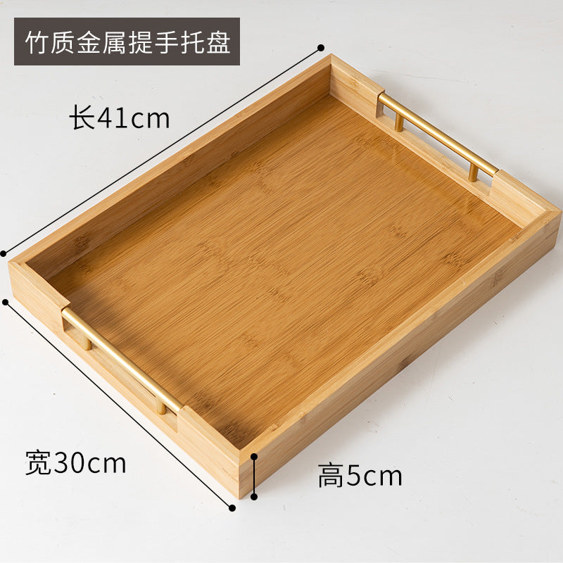 Accessible luxury retro nanzhu tea tray tray bamboo commercial rectangular tea tray pastry handle bbq serving plate