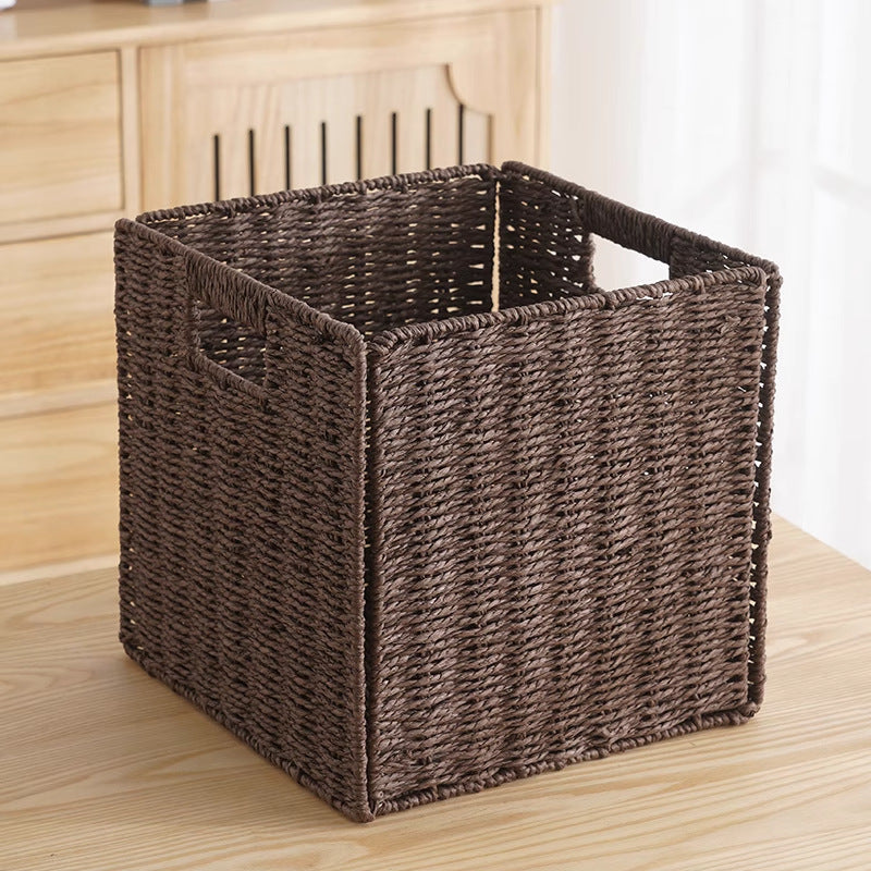 Imitation rattan woven storage basket plaid box foldablecasual dirty clothes storage basket square toy snack storage