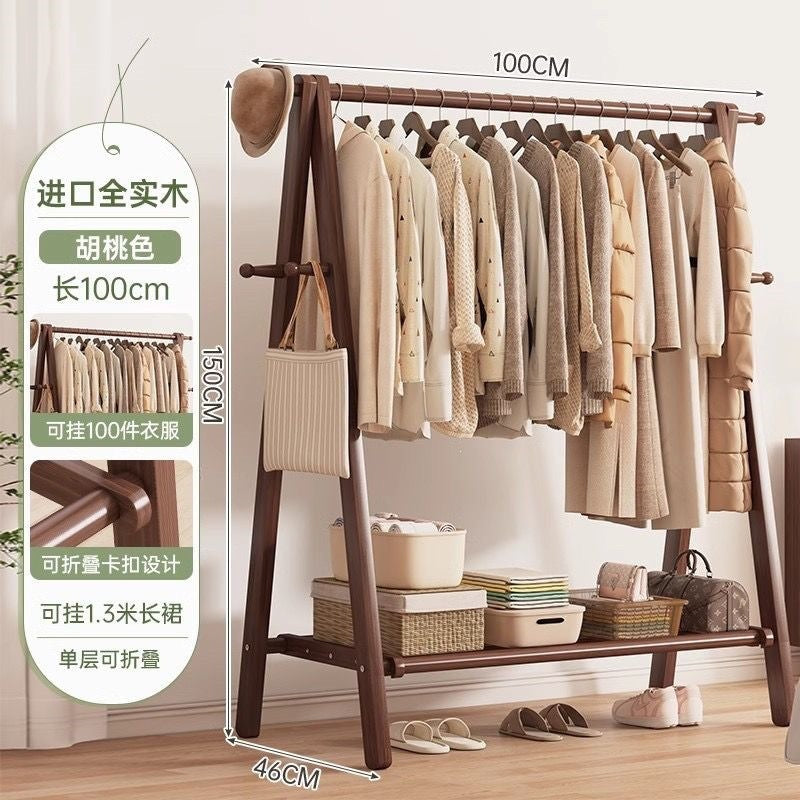 Foldable solid wood clothes rack - freestanding wardrobe for bedroom, living room, and home use - clothes storage, coat rack, and drying rack for rooms