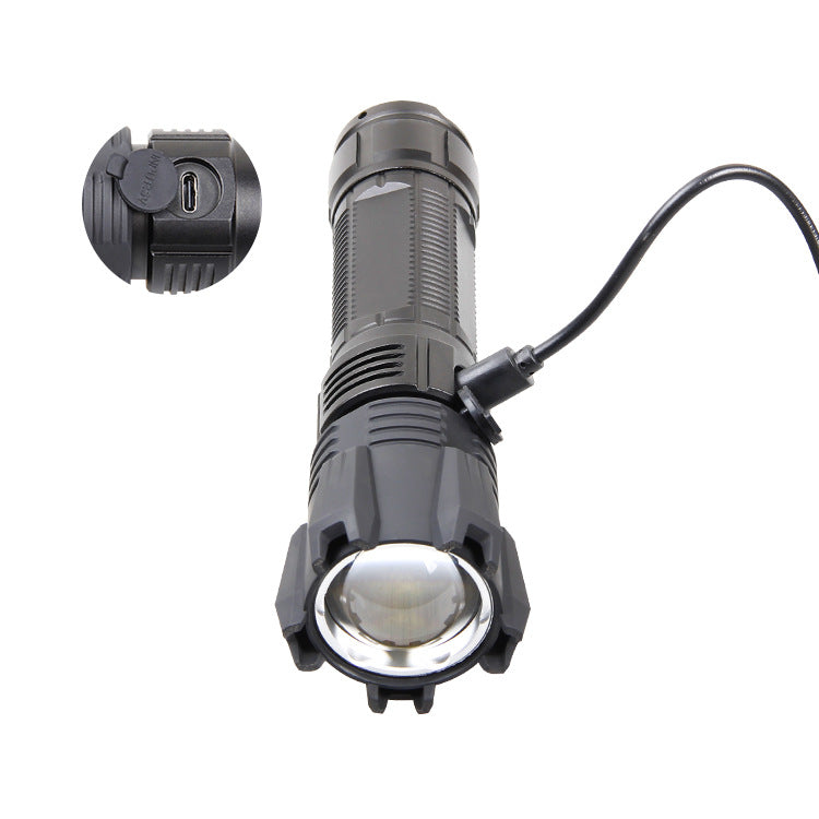 Cross-border new Jiugongge lamp beads strong light USB charging, telescopic zoom remote radiation power display LED flashlight