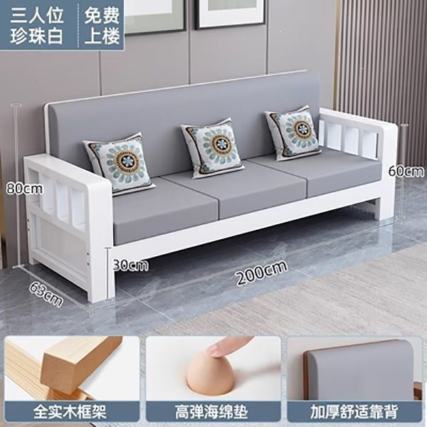 Solid wood sofa combination new chinoiseriefor home living room small apartment straight row three-person slot simple rental room single sofa