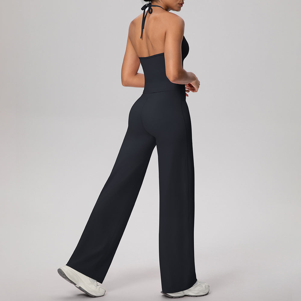 pure color brushed beautiful back tight strap halterhigh waist yoga suit sports running fitness two-piece set