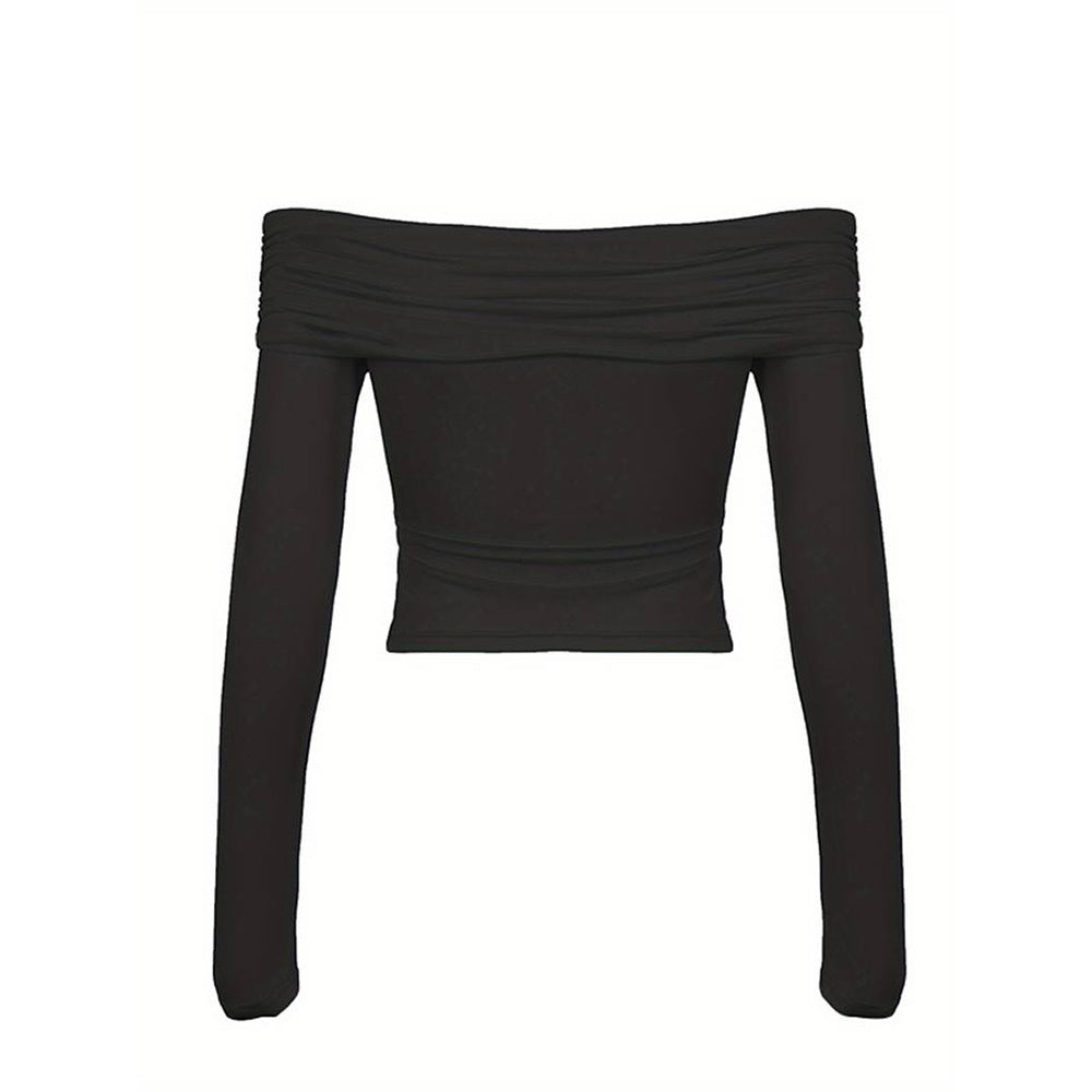 cross-border women's sexy mature style t-shirt - spring/summer off-the-shoulder bardot top, chic and elegant cropped tee