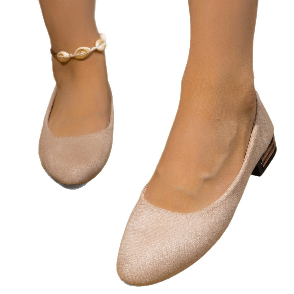 plus size thick heel flats women's  spring new arrival suede toe toe shallow mouth beanie shoes spot wholesale