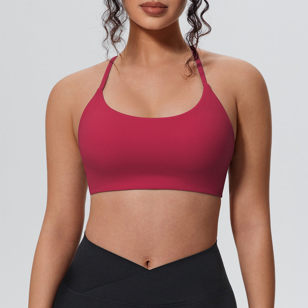 New arrival nude yoga vest thin shoulder straps detachable breast pad sports intimates suspenders beautiful back push up fitness bra