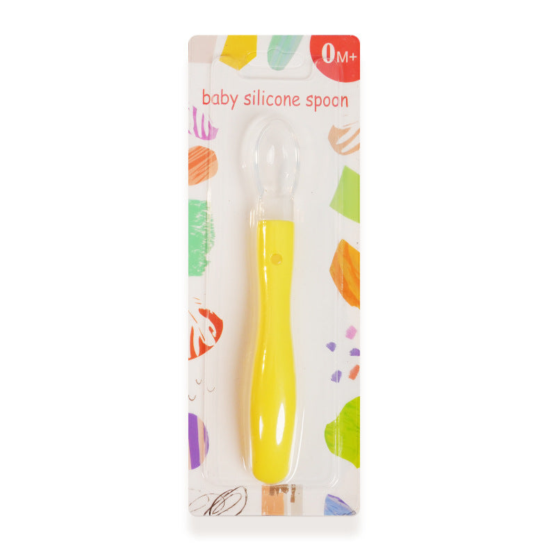English card baby silicone spoon child feeding tableware complementary food spoon baby soft head spoon baby feeding spoon
