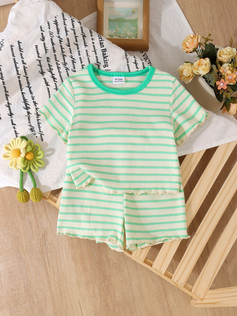 Baby clothing kids set children outfit stripes short-sleeved t-shirt+shorts