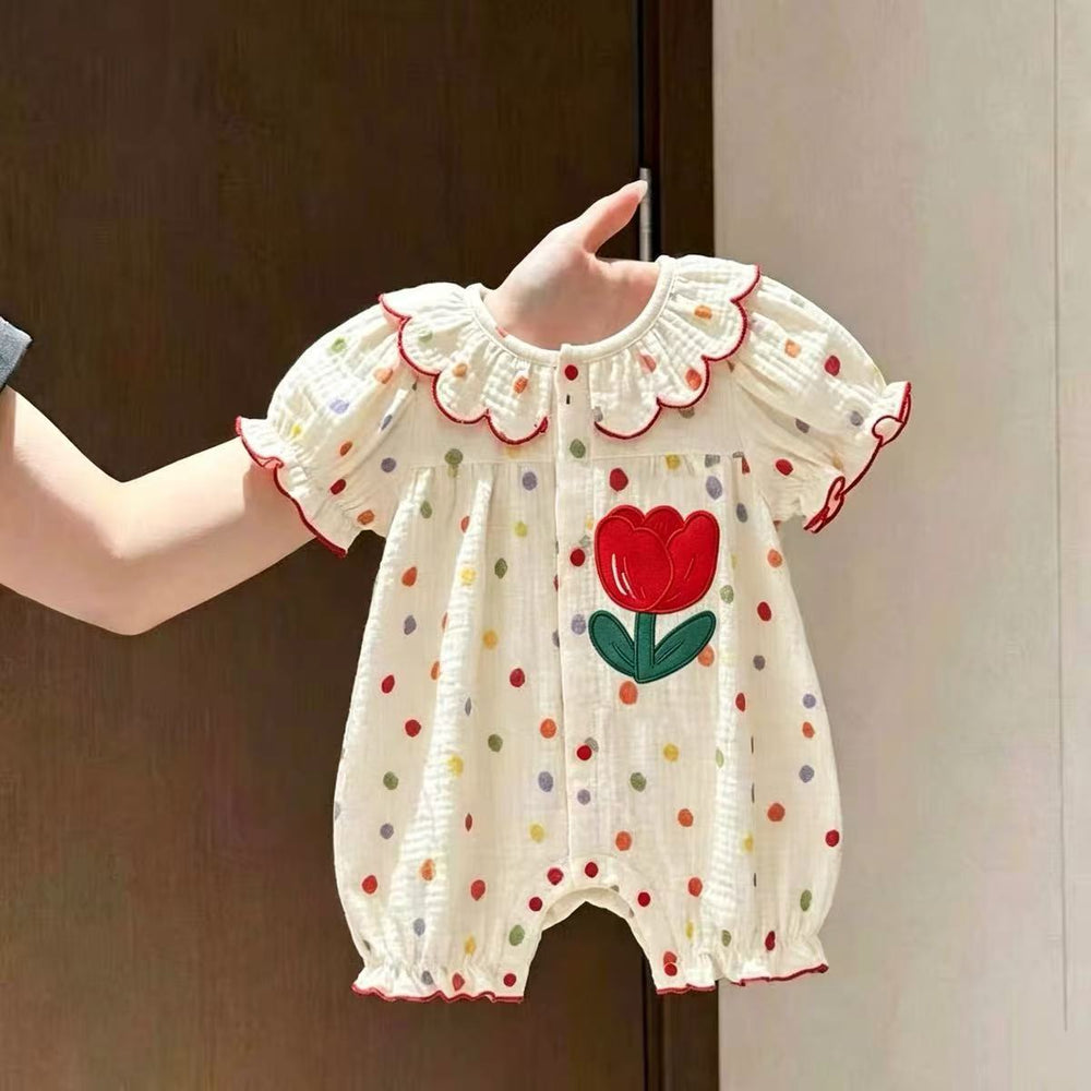 Summer newborn baby romper - floral print short-sleeve bodysuit dress for girls - perfect for outdoor crawling and playtime