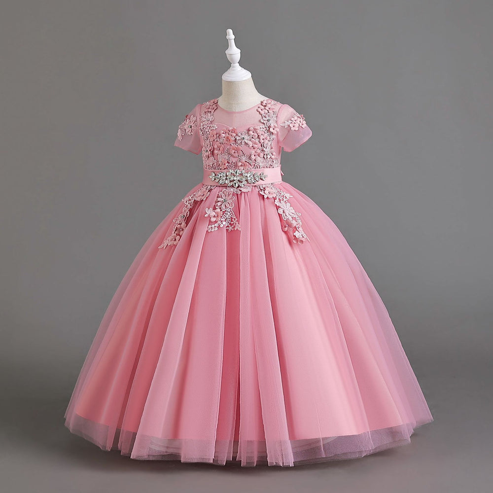 wedding dress kids' short-sleeve princess dress flower girl piano performance dress children's dress