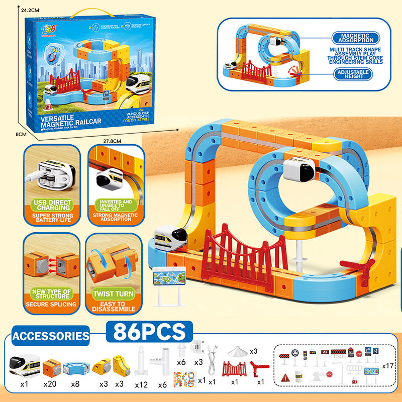 hot-selling electric magnetic track car, mini high-speed train, children's educational toy, building block set, magical 3d toy