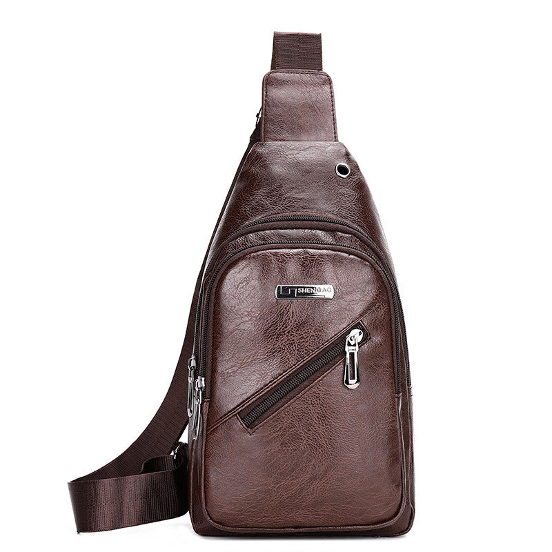 Cross-border delivery of large-capacity travel messenger bags, men's business PU leather breast bags, fashionable versatile shoulder bags wholesale