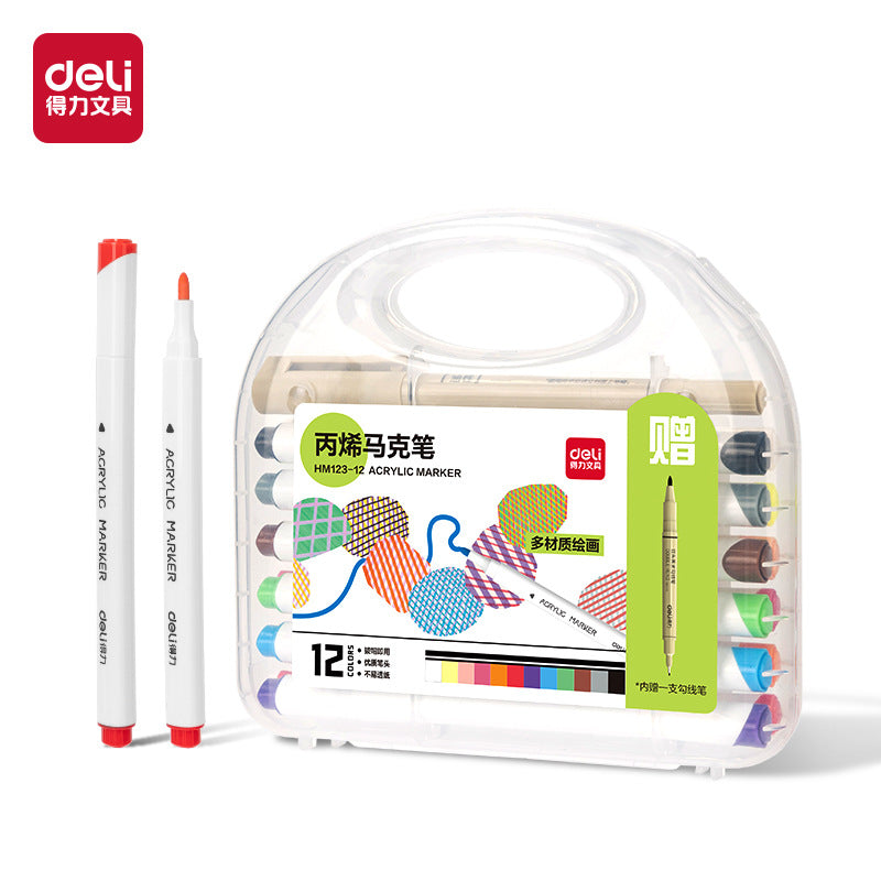 Deli 48-color washable acrylic marker triangle rod colorless stackable large-capacity marker acrylic