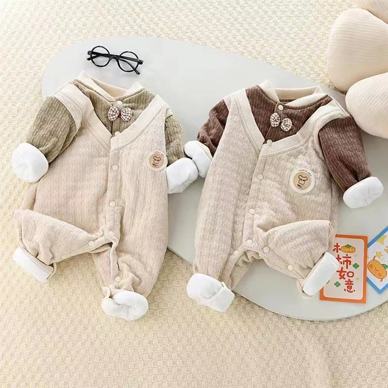 Baby autumn winter gentleman onesie heattech quilted outwear infant full month baby clothes thin cotton