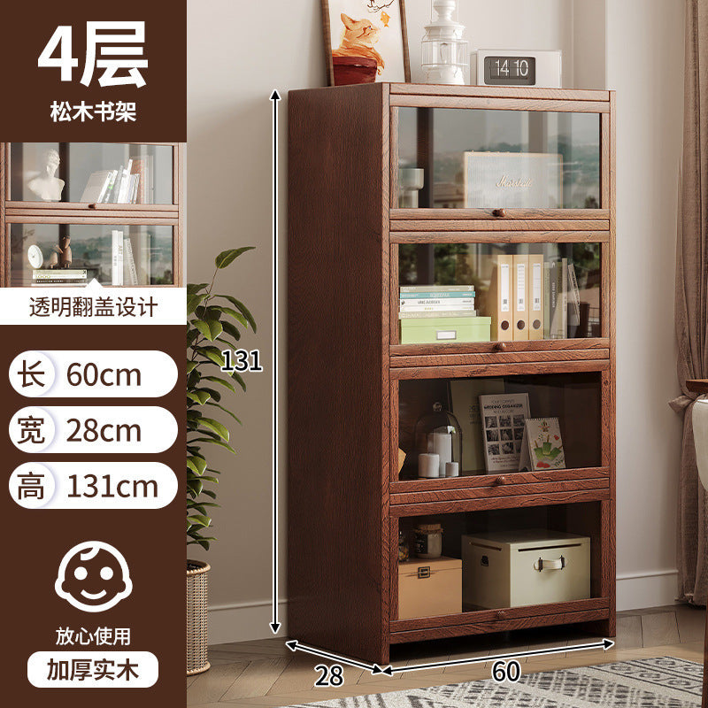 Solid wood bookshelf Shelf Living room floor-to-ceiling glass door New Chinese cabinet Locker Household dust storage bookshelf