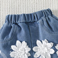 new european and american style girls' outfit: bowknot cami top + floral denim shorts set