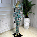 European and american women's clothing  autumn new sweet clear print v-neck high waist slimming bodycon maxi dress