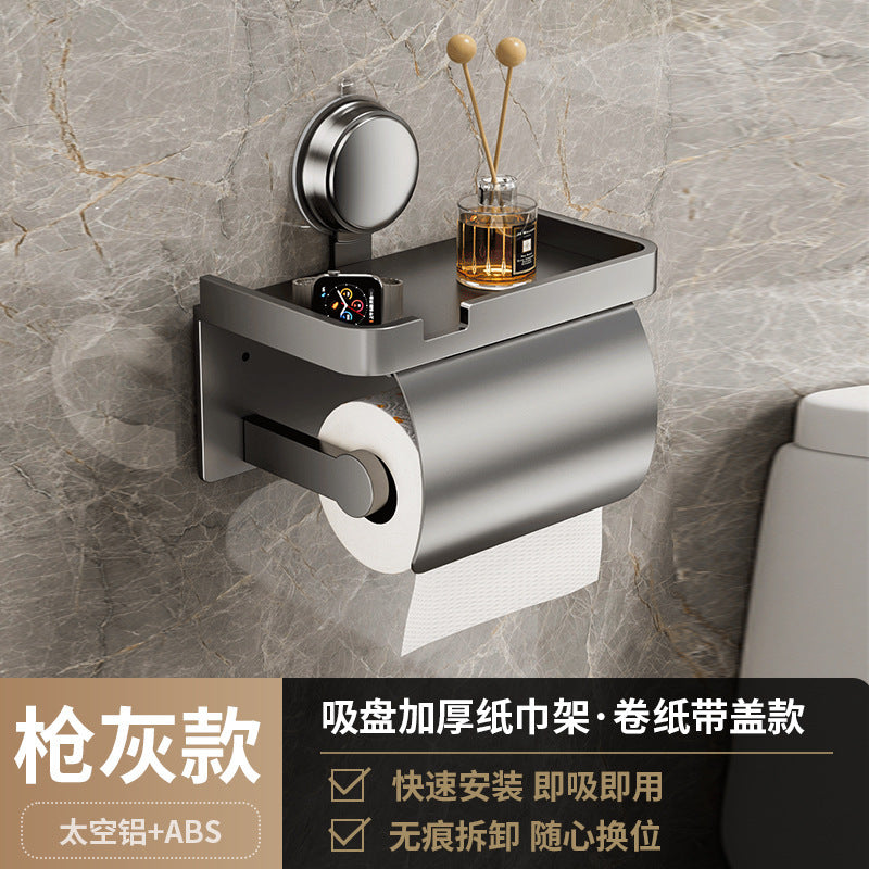 Bathroom suction cup tissue box wall mount - no drilling required - toilet paper holder for roll and sheet tissue - storage rack