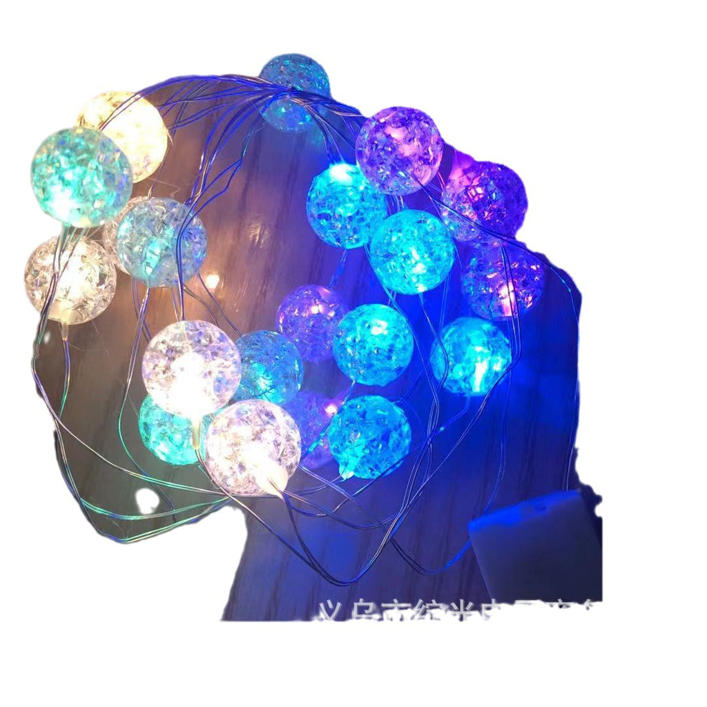 Cross-border new crack bead copper wire lamp bead round bead small ball light string set props flower gift box light string