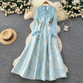 French chic butterfly print square neck dress - women's early spring outfit, high-waisted a-line skirt, figure-flattering, high-end style