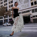 export women's summer new sexy bandeau backless dress - black and white 3d polka dot maxi flared skirt