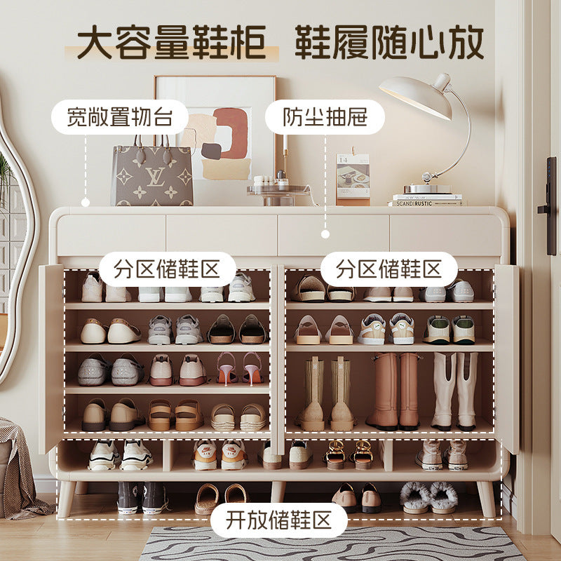 Shoe cabinet household door cream wind 2025 new home storage cabinet integrated against the wall large capacity multi-layer