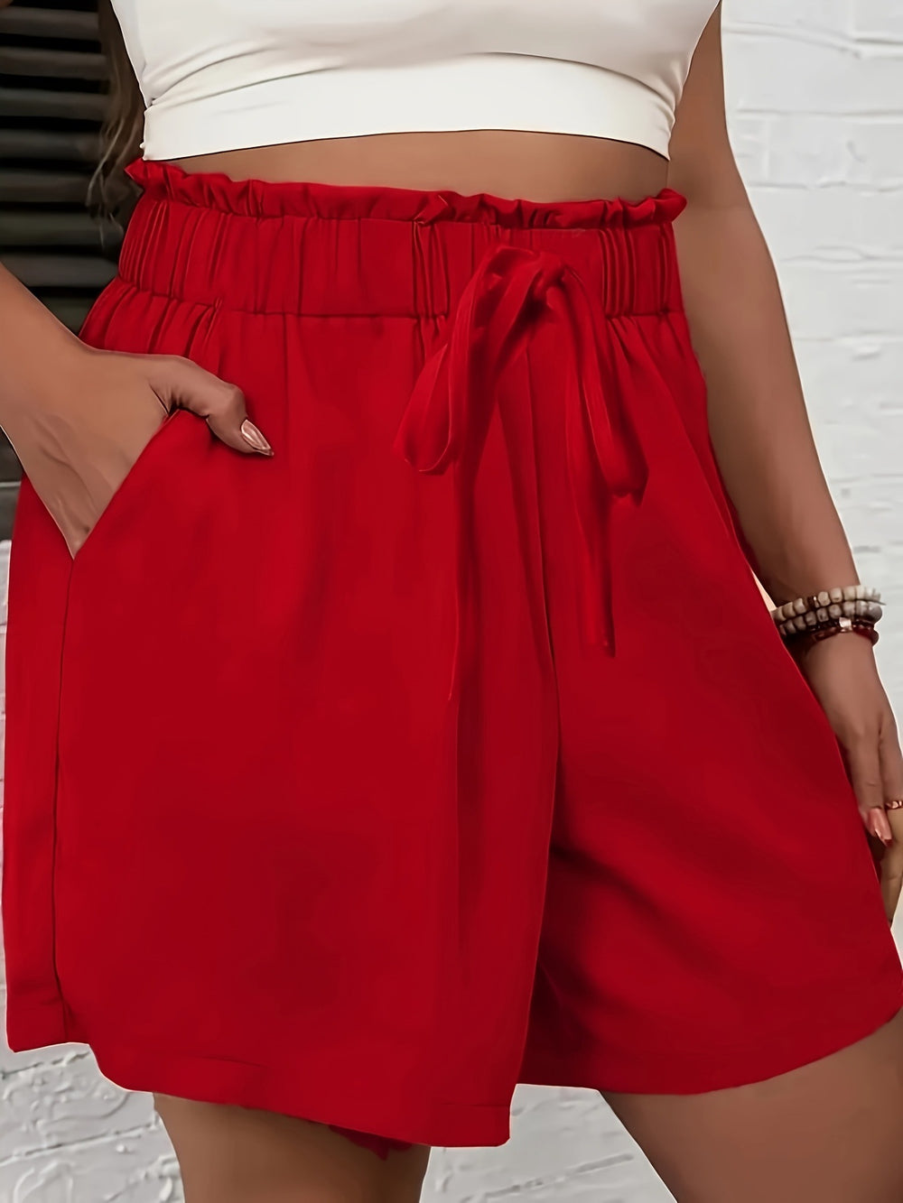 Amazon shorts women's  summer new european style high waist tie-waist versatile loose wide leg pants comfortable casual